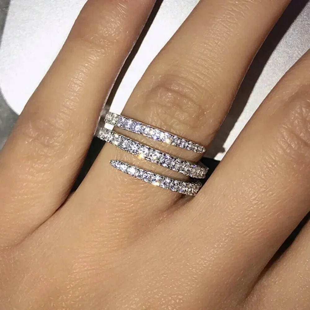 NEW 925 Sterling Silver Diamond Spiral Twist Ring